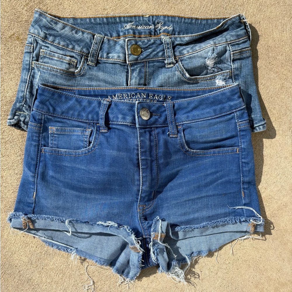 Set of 2 Pair American Eagle Outfitters Women's Blue Denim Shorts size 4/6